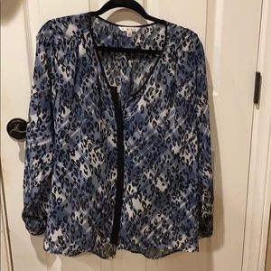 CAbi Sheer Blue Cheetah Print Blouse